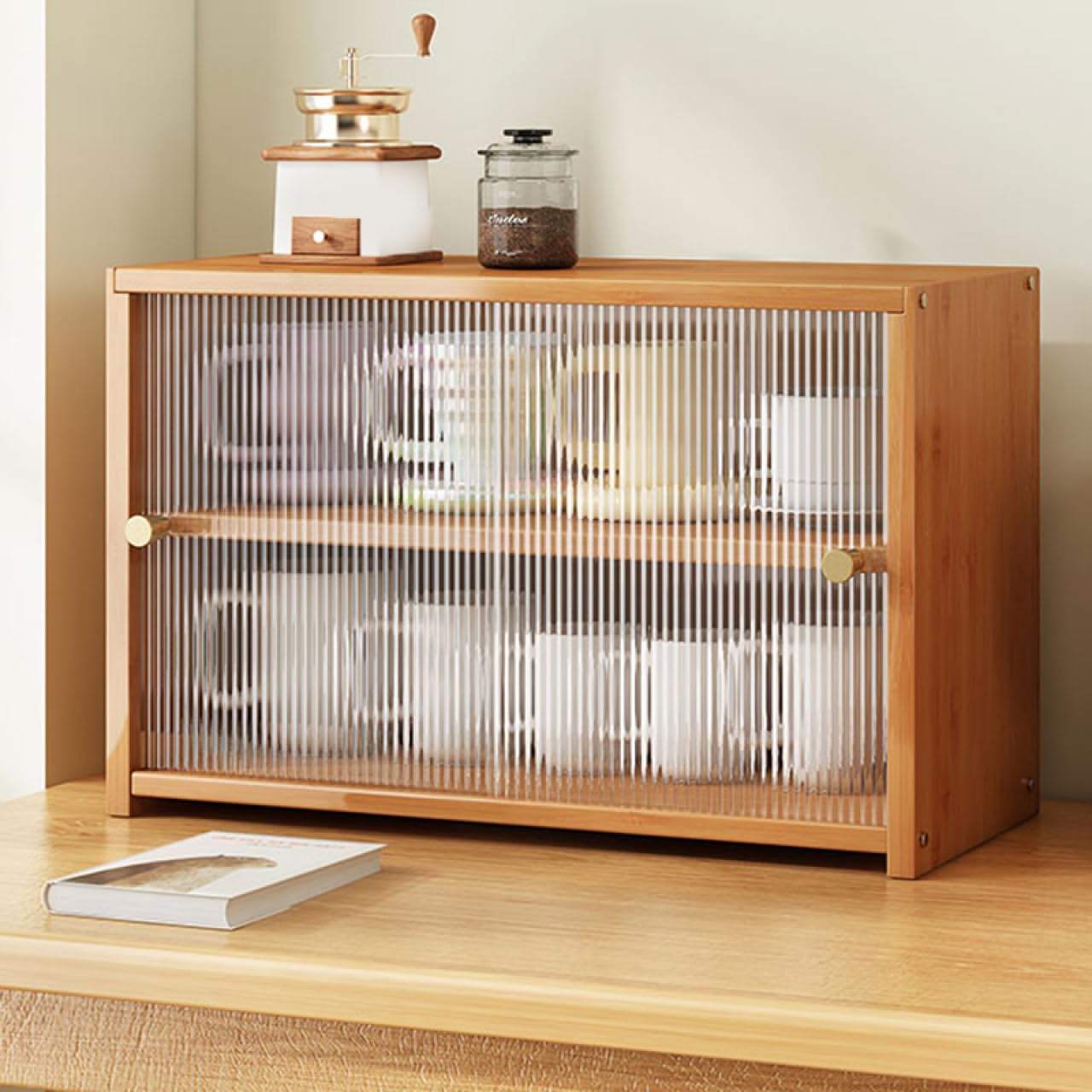 Amazon｜MJKQ9 ミニ食器棚 木製 大容量 2段 透明 おしゃれ キッチン